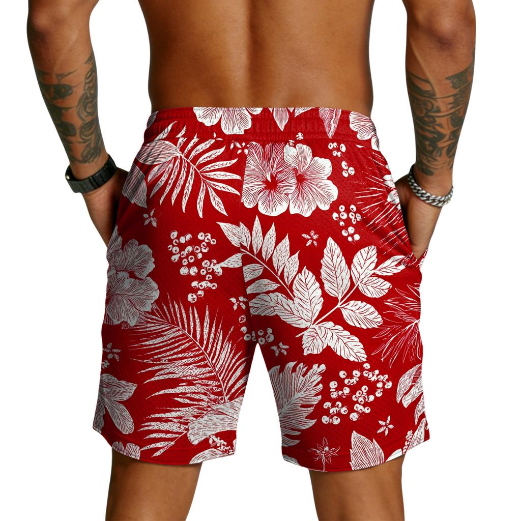 Men's Hawaiian Print Drawstring Quick Dry Casual Shorts 5 Inch Inseam for Summer Beach