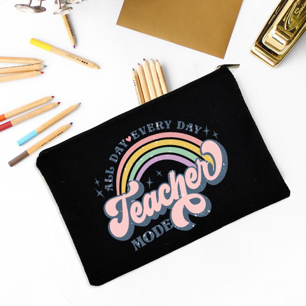 Teacher Flower Print Pencil Case Travel Makeup Bag School Stationery Supplies Storage Bags Wash Pouch Cosmetic Bags Teacher Gift