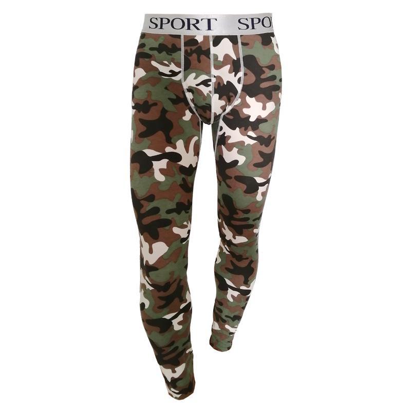 Men's Striped Camouflage Cotton Long Johns - Warm Autumn/Winter Underwear Pants