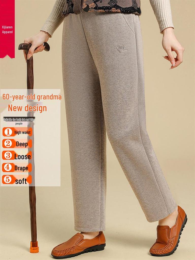 Pantaloni in Lana Foderati in Pile da Donna per Anziani - Larghi, Dritti, Stile Autunno/Inverno