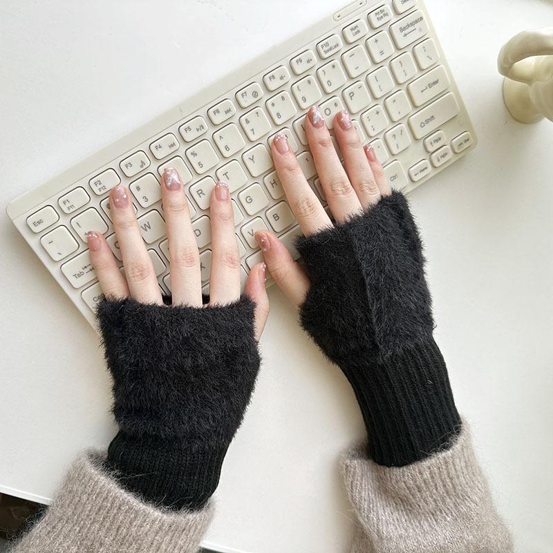Half Finger Gloves Autumn and Winter Warm and Cold Proof Knitted Gloves Student Writing Office Cycling Touch Screen Gloves
