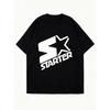Oversized T-Shirt Black Starter Logo Star Print Casual Streetwear Fashion Top for Women