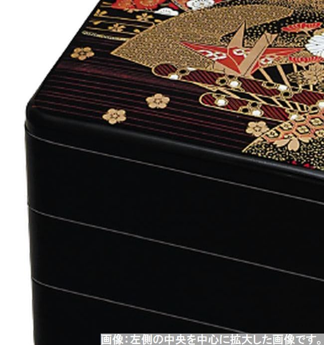 Boîte à déjeuner d'extérieur Fabriquée en 3 Noir x x J-kitchens (Bento Box) Japon, Étages, 8 pouces, Forme d'éventail, 24,1 cm 24,1 cm 17,4 cm