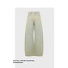 Forever 21 American Retro Blue Wide-Leg Loose Fit Curved Jeans with Pearl Embellishments, Distressed Denim, 2026 Summer New Model