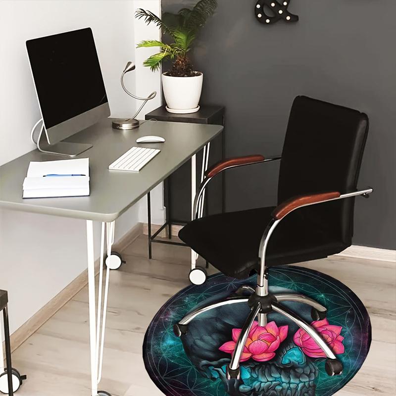 

1pc Office Carpet Chair Mats Skull with Lotus Flowers Perfect for Decorating Office Chairs, Living Rooms, Or Bedrooms 80cm