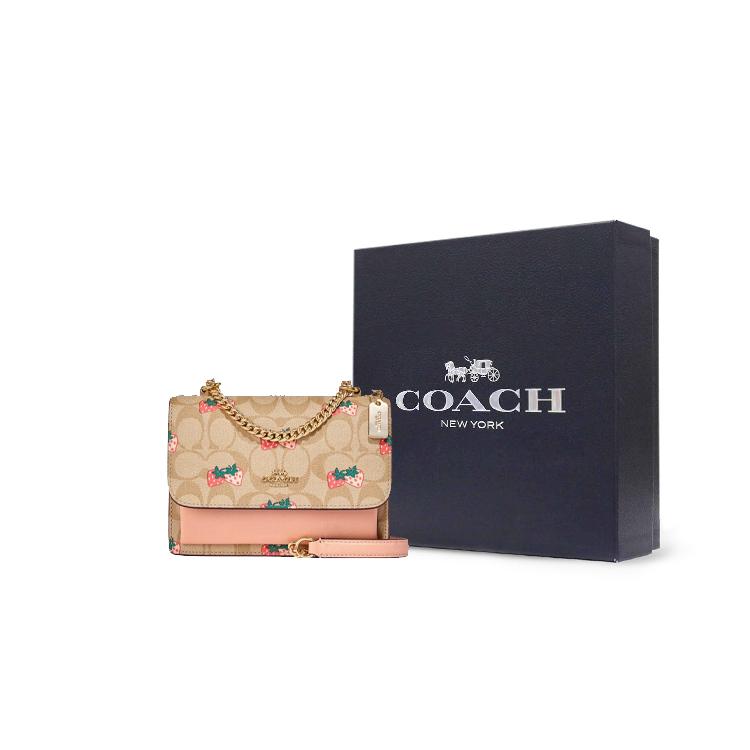 New COACH Klare Smooth Leather With Coated Canvas Shoulder Bag Crossbody Bag Small Size Women's Brown & Pink CB594-IMOT4
