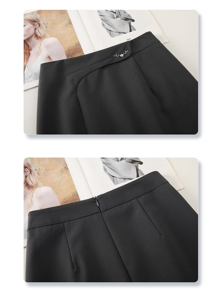 Women's Gray High-Waist Slit Bodycon Midi Skirt - 2025 Spring/Autumn Collection