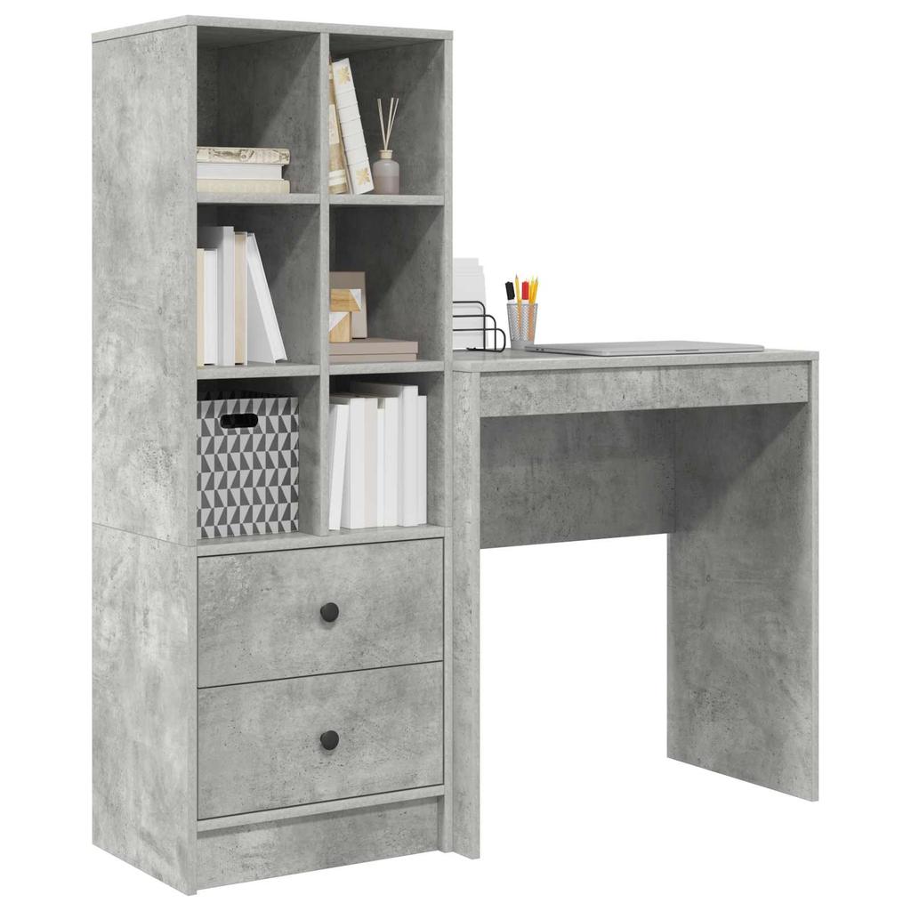 Desk with Drawers and Shelf 2 pcs Concrete Grey