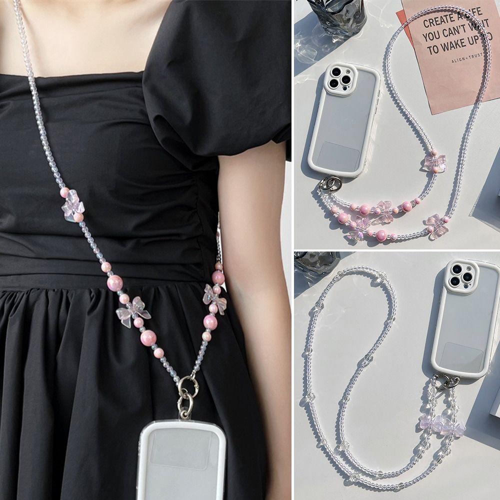 Cute Bowknot Beaded Bowknot Phone Strap Anti-lost Universal Beaded Phone Lanyard Hanging Decoration Wallet Chain Phone