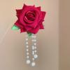 Retro Chinese Style Hair Stick Tassel Pearl Hanfu Hairpin Elegant Red Flower Hair Clip  Girls