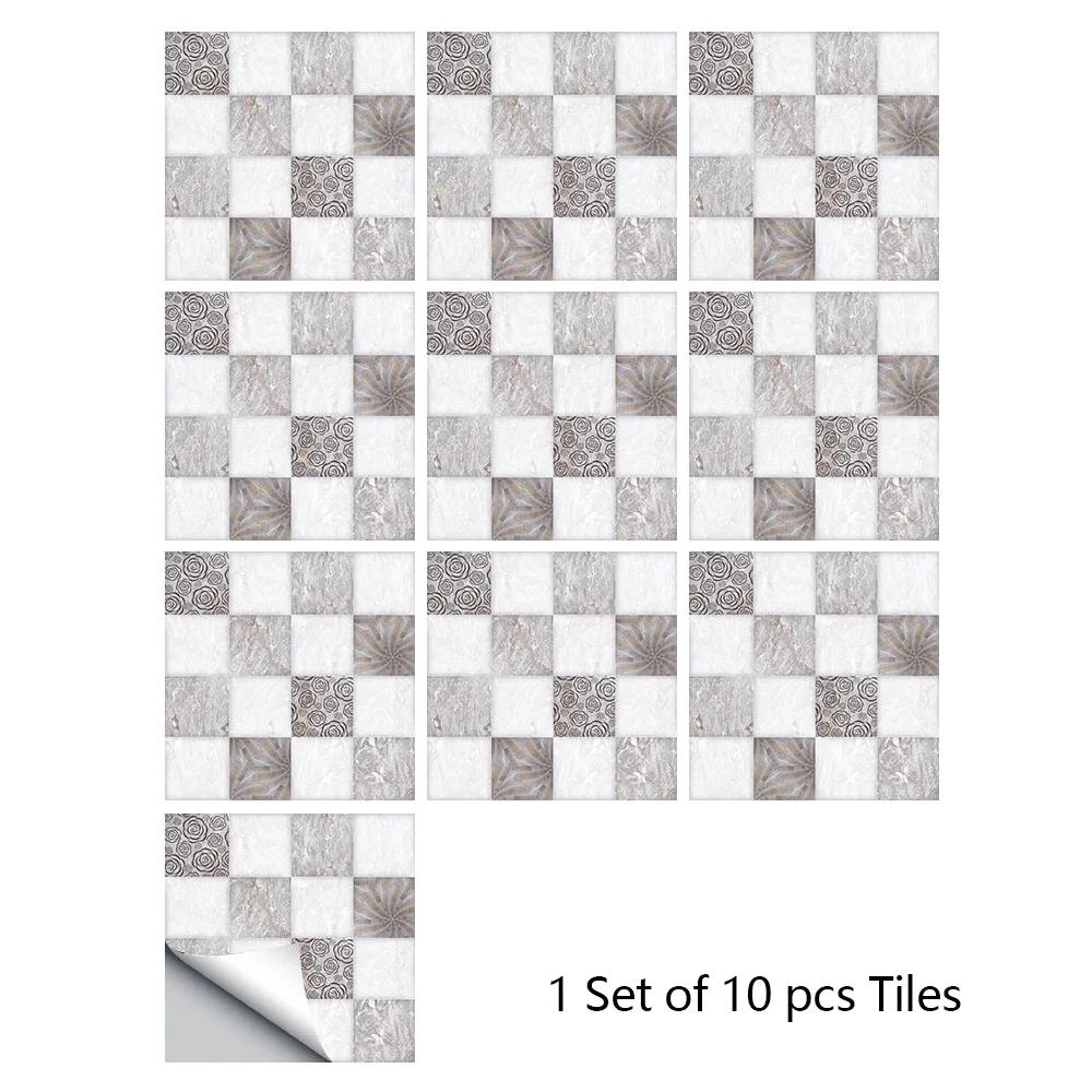 10pcs/set 10/15/20/30cm Flat Marble Mosaic Hard Tiles Wall Sticker Kitchen Bathroom Floor Diagonal Decor Wallpaper PVC Art Mural