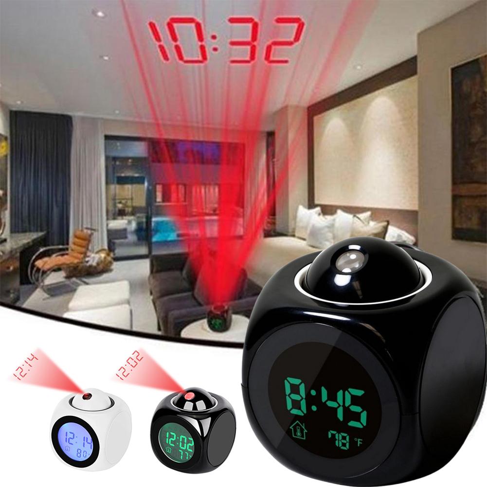 Digital LCD Projection Alarm Clock For Bedroom Multifunctional Electronic Clock With Display Voice Time USB Or Battery Powered