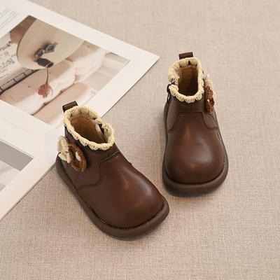 Girls' Boots Princess Winter New Style Waterproof Warm Leather Boots for Toddlers, Baby Girls' Non-Slip Fleece-Lined Cotton Shoes