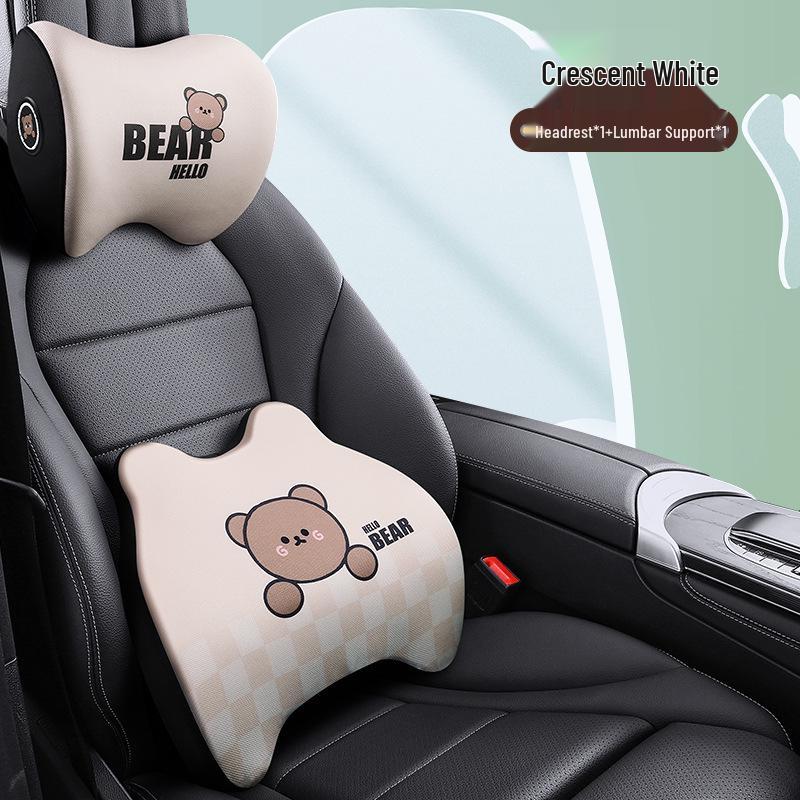 Cartoon Bear Memory Foam Lumbar & Headrest Pillow Set for Car