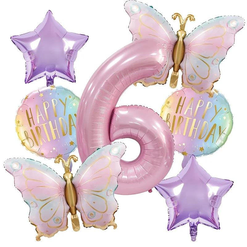 Pink digital butterfly aluminum foil balloons and purple star balloons are suitable for butterfly themed parties and birthday