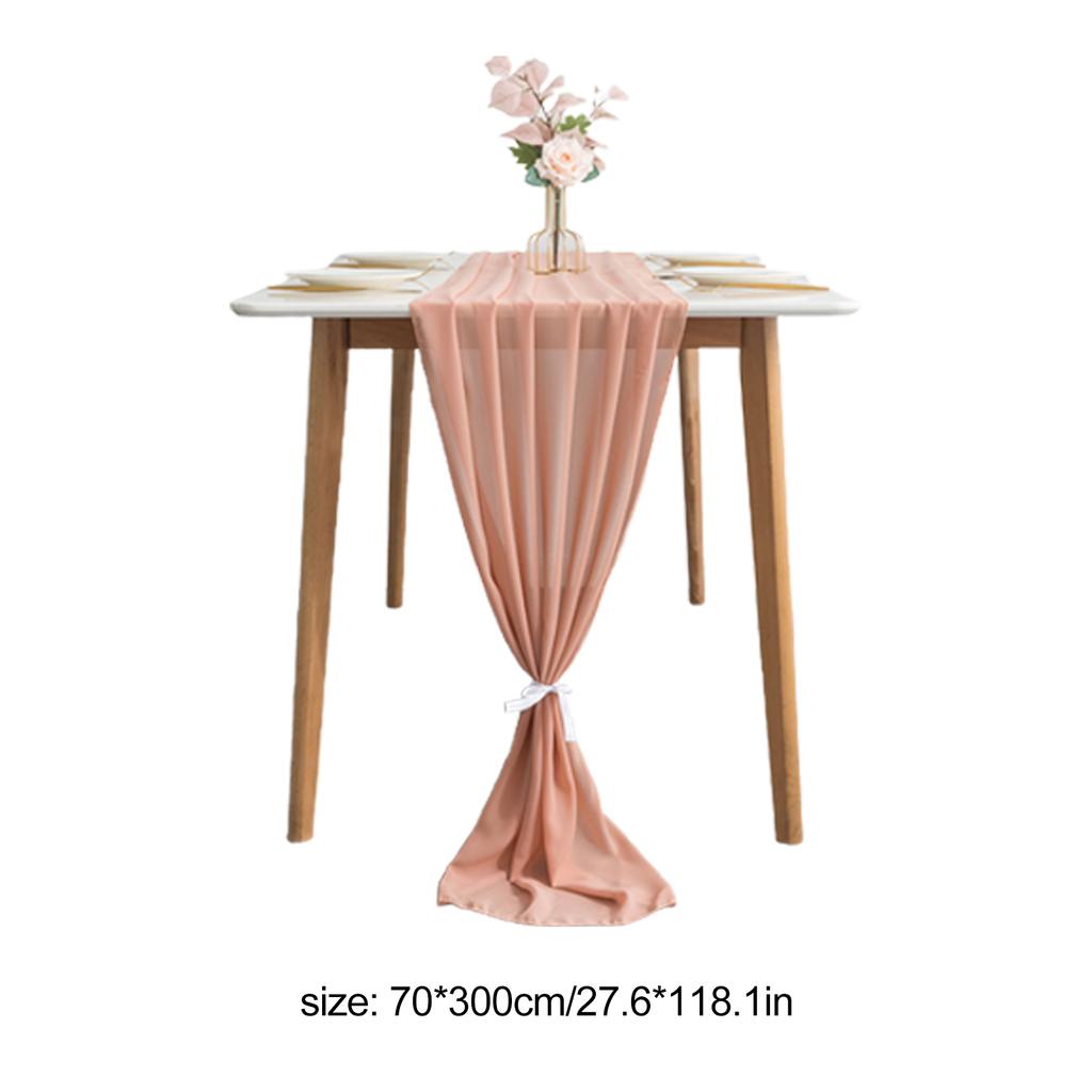 Rose Golden Table Runner Modern Decorative Pure Color Chiffon Dining Tabletop Linens with 2 White Ties for Wedding