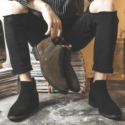 Men's Chelsea Boots - Genuine Leather Nubuck, Fashionable British Pointed Toe, High Top Martin Style