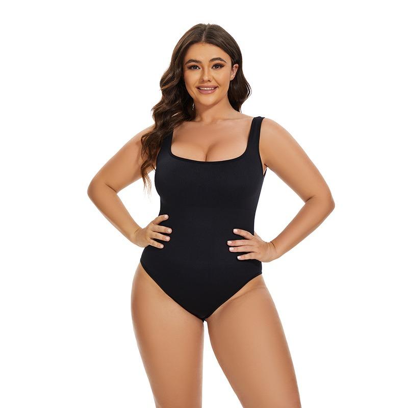 Body Shapewear Senza Cuciture a Coste con Scollo Quadrato, Modellante Vita e Addome