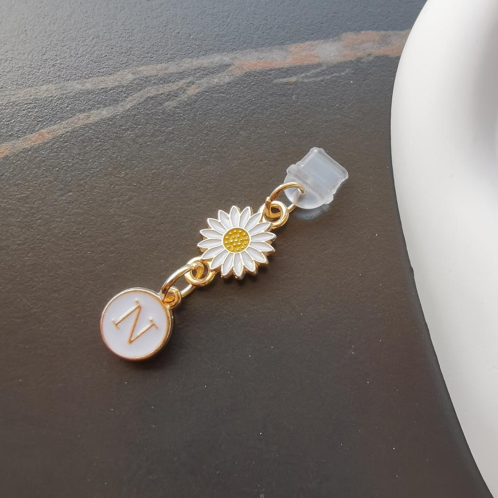 1 szt. Kreatywny stokrotka/słonecznik litera zatyczka przeciwkurzowa do telefonu komórkowego/europejskie i amerykańskie 26 wielkich liter A-Z zawieszka do telefonu komórkowego