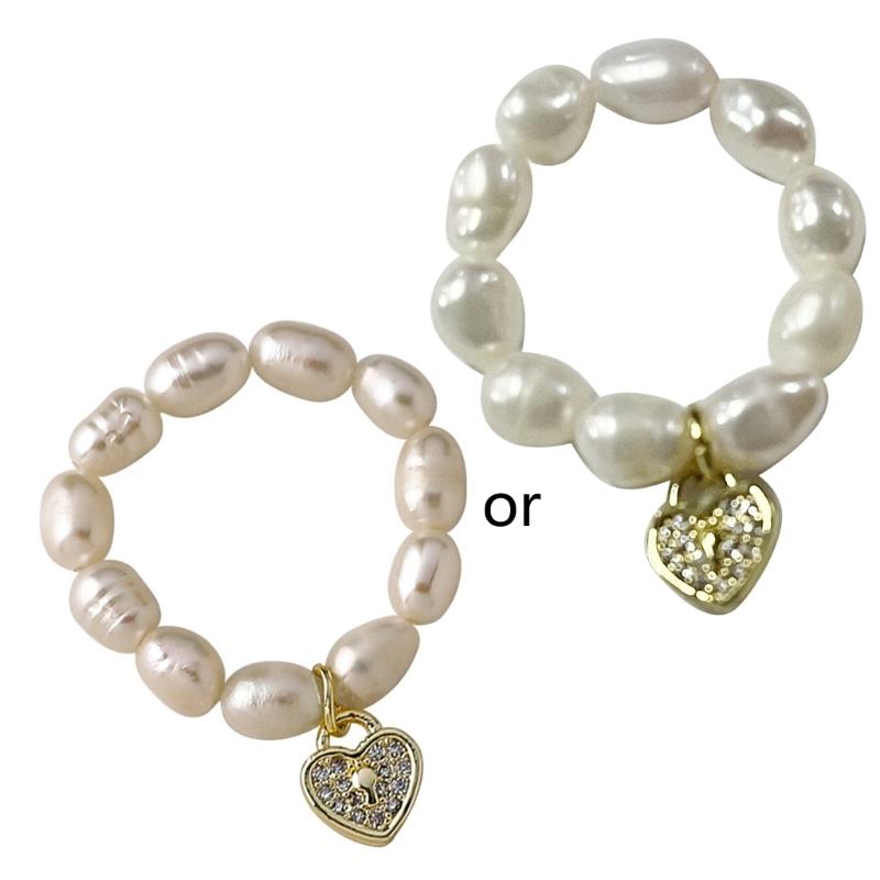 Multi-Beaded Heart Star Pearl Rings Natural Freshwater Pearl Geometric Rings for Women Minimalist Stacked Party Rings