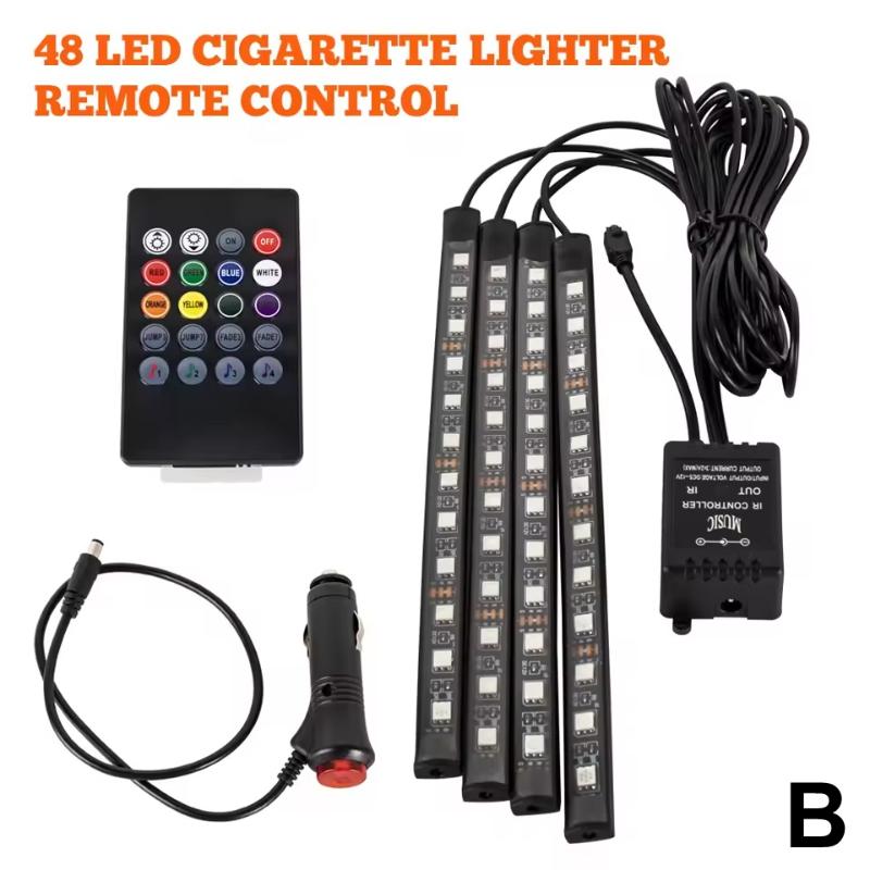 Neon 48 72 Led Car Interior Ambient Foot Light With Usb Wireless Remote Music App Control Auto Rgb Atmosphere Decorative Lamps