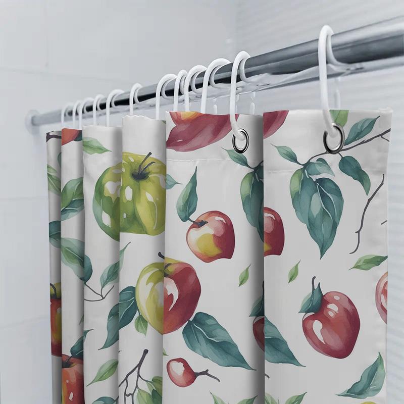 Colorful Fruit Print Shower Curtain Rustic Red Green Yellow Pattern Waterproof Bathroom Decor 72X78In (6 Pack Rings)