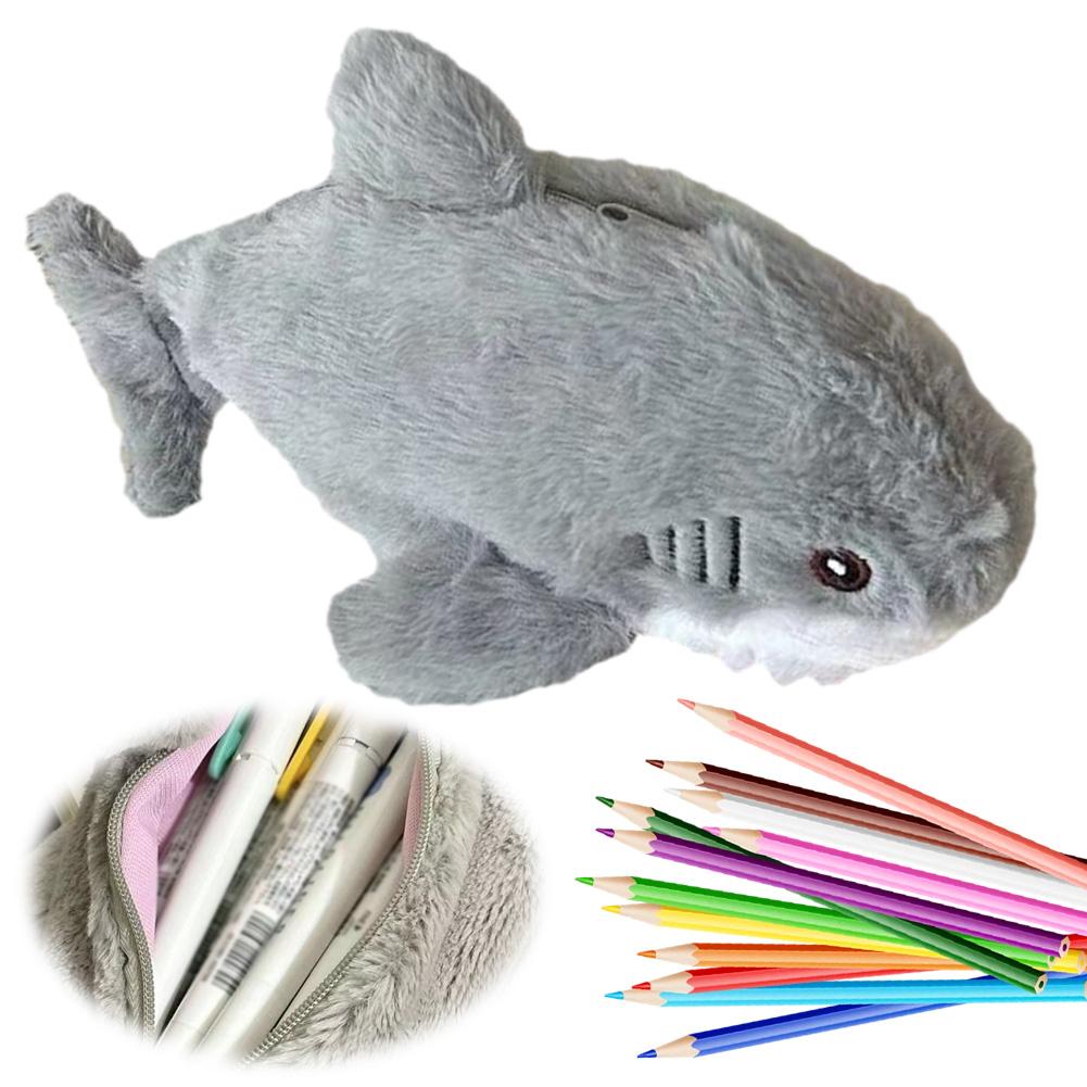 Shark Pencil Case Large Capacity Plush Shark Stationery Bag Portable Kawaii Pencil Bag for School Office Supplies