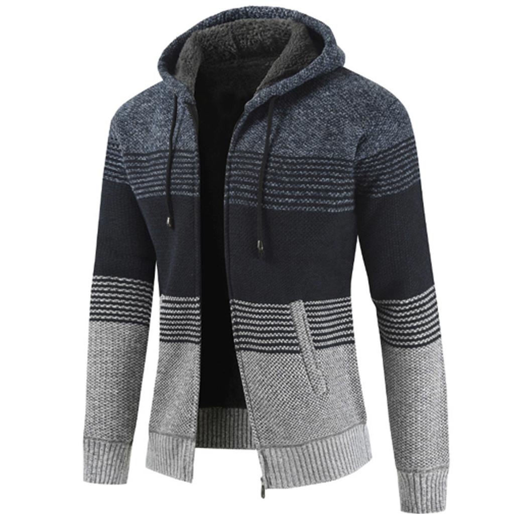 Und Winter Herrenmode Lockerer Cardigan Warmer Revers Kapuzenjacke Pullover
