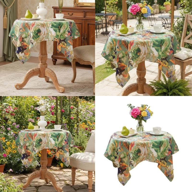 Stylish Florals Print Tablecloth Multipurpose Polyester Materials for Dining Party Home Decoration