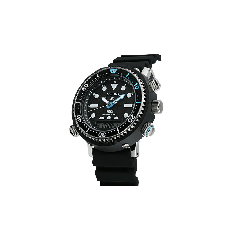 Seiko Solar Electric Diving Multi-Function Dual Display Sports Limited Edition Solar Movement Silicone Strap Men's Watch Black Dial SNJ035P1