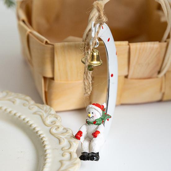 Christmas Pendant Moon Shape Design Christmas Elements Snowman Santa Claus Elk Hanging Pendant Holiday Atmosphere Ornament