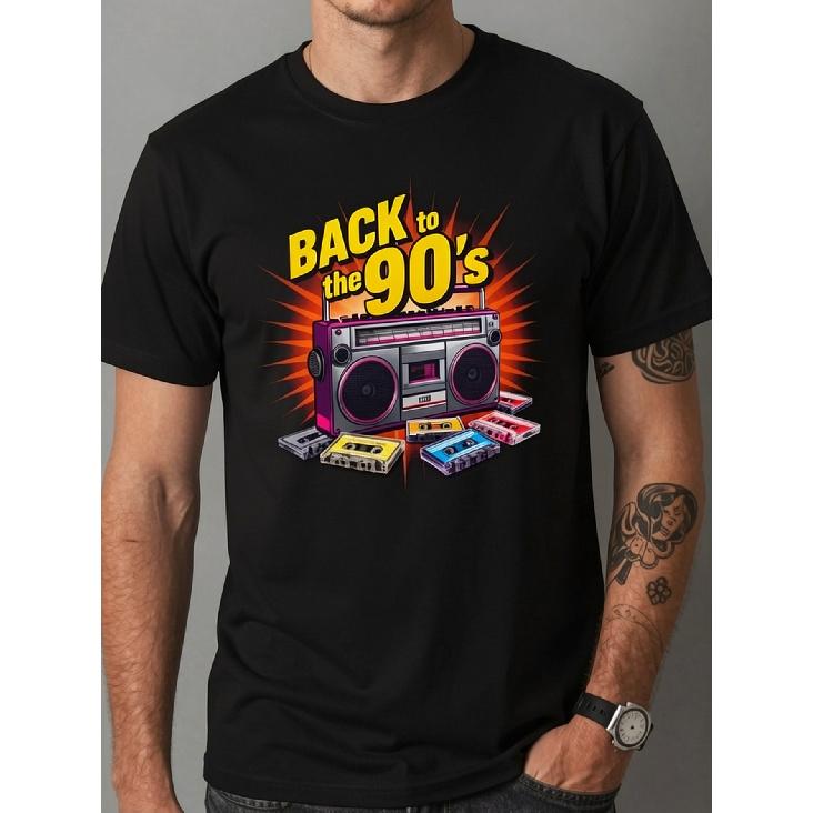 Men'S Vintage 90S Retro Boombox & Cassette Tape T-Shirt - Lightweight Crew Neck Short Sleeve Tee With Boombox & Cassette Design, Suitable For 90S