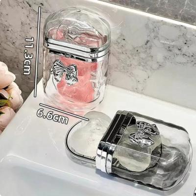 Caixa de Sabão de Viagem com Bandeja Drenante Transparente Ondas d'Água Artigos de Banho Mini Estojo Portátil para Armazenamento de Sabão Tampa Selada Duas Camadas
