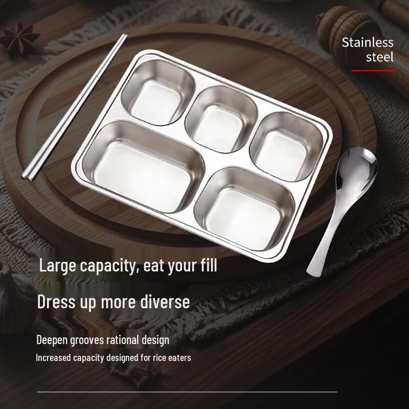 304 Stainless Steel Deep 5-Compartment Lunch Tray