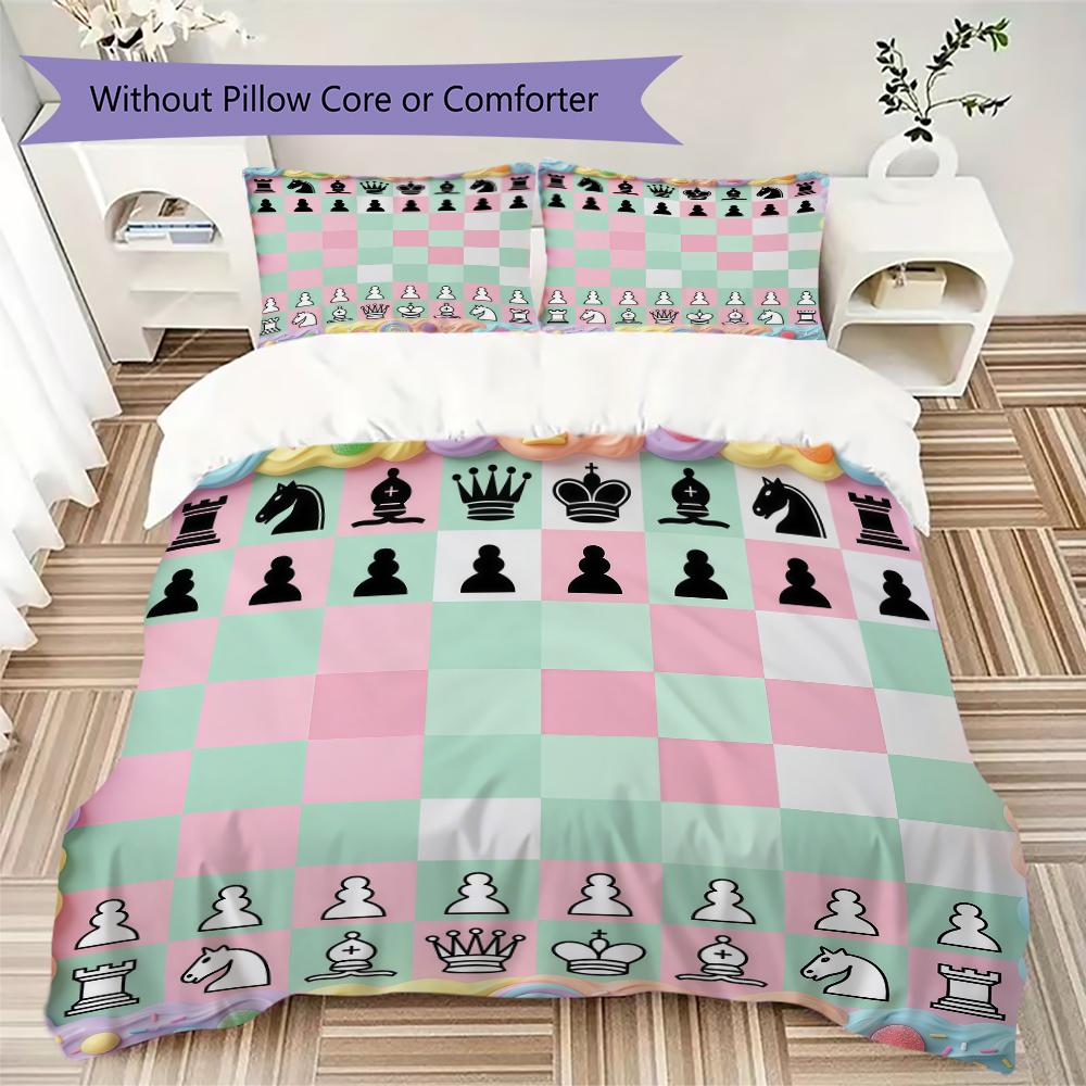 Chess Pattern Bedding Uilt Set Uilt Cover Pillowcase Home Decoration Birthday Gift (1 * Duvet Cover + 2 * Pillowcase Without Core)