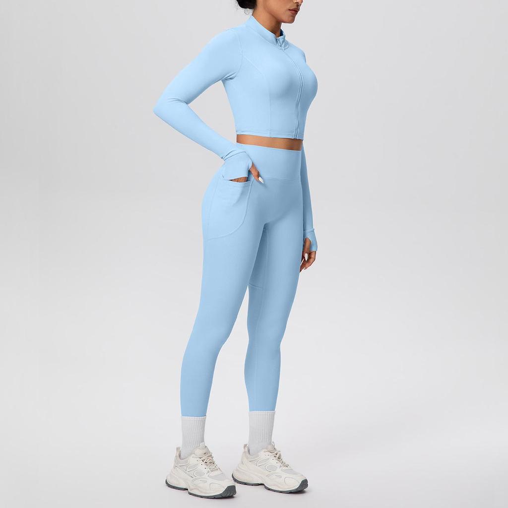 High-Waist Thumb-Hole Zipper Yoga Jacket and Butt-Lifting Leggings Set