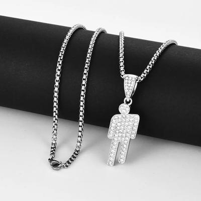 Moderne Kippkopf Zwerg Edelstahl Zirkon Anhänger Halskette für Männer Frauen Hip-Hop Punk Halsband Accessoire Schmuck Geschenk