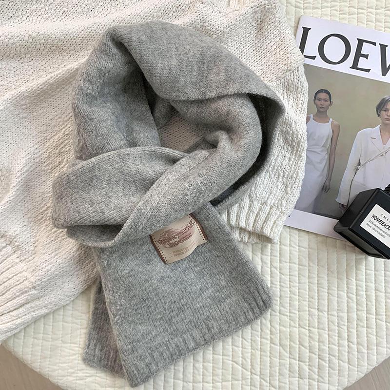 Scarf women's autumn and winter new versatile thickened warm bow scarf wool knitted scarf