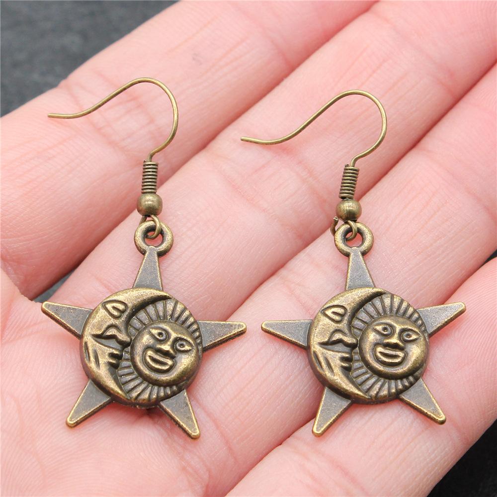 25 Styles Vintage Antique Bronze Plated Moon Sun Star Dangle Drop Earrings For Women Inspired Statement Wiccan Jewelry Gift