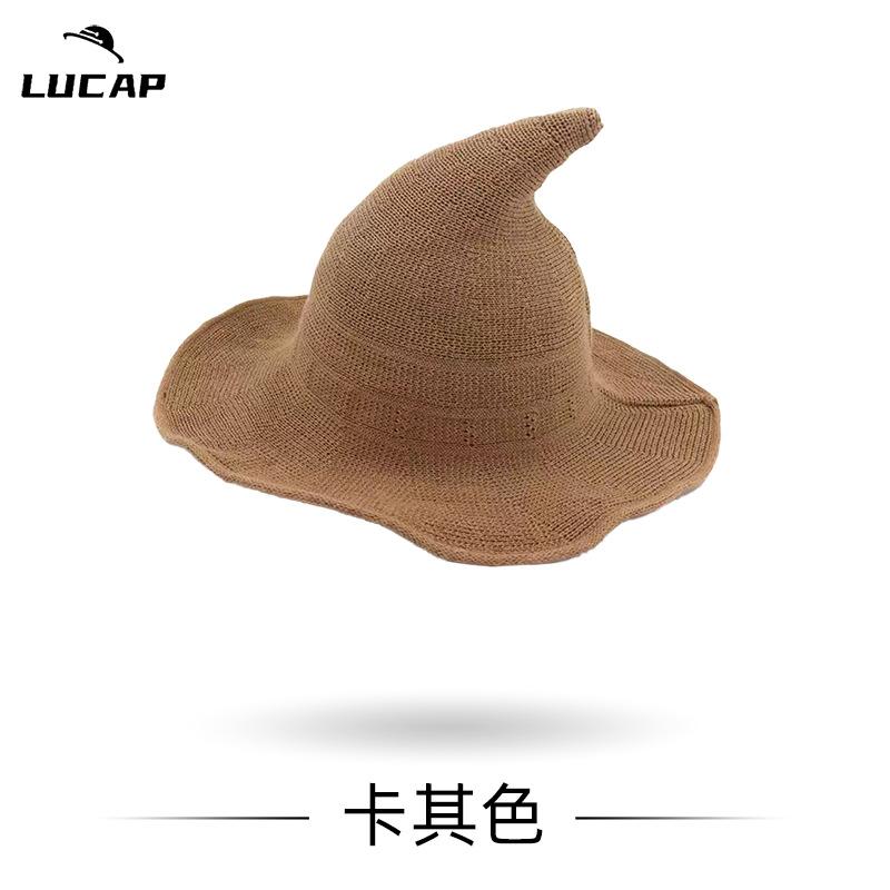 New Halloween Carnival Party Regular Wizard Hat Foldable Knitted Hat Pointed Witch Hat