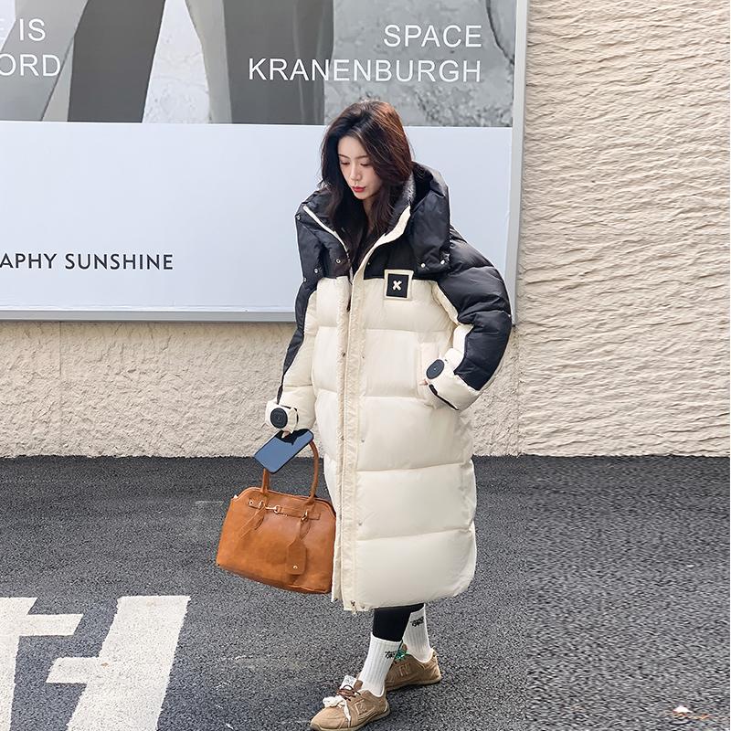 Autumn Winter Thicken Warm Parka Women Casual Contrast Color Big Pocket Loose Long Hooded Coat Jackets Outwear
