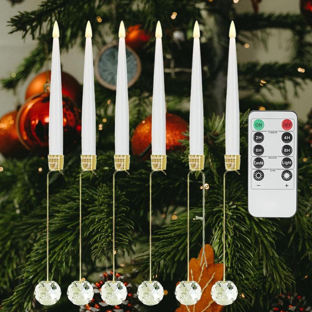 Bougies pour sapin de Noël avec télécommande Fausse bougie LED à piles avec télécommande Lot de 6 LED sans flamme avec crochet décoratif boule nacrée