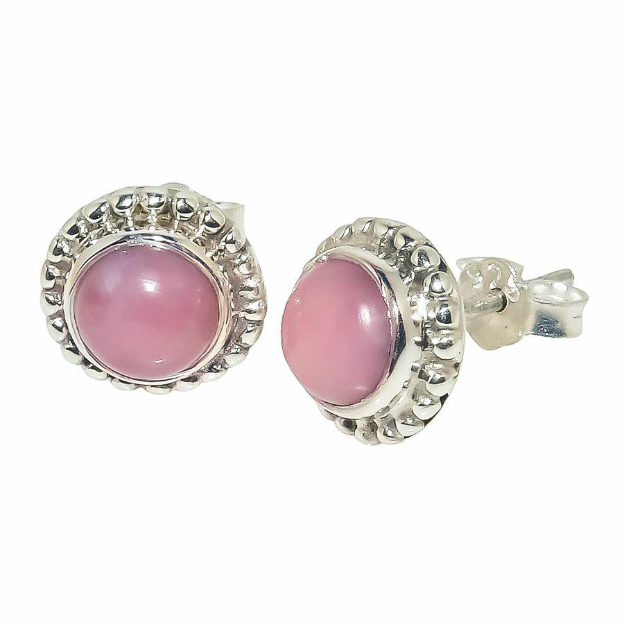 Natural Pink Opal Gemstone Handmade 925 Solid Sterling Silver Stud Earrings j7M68