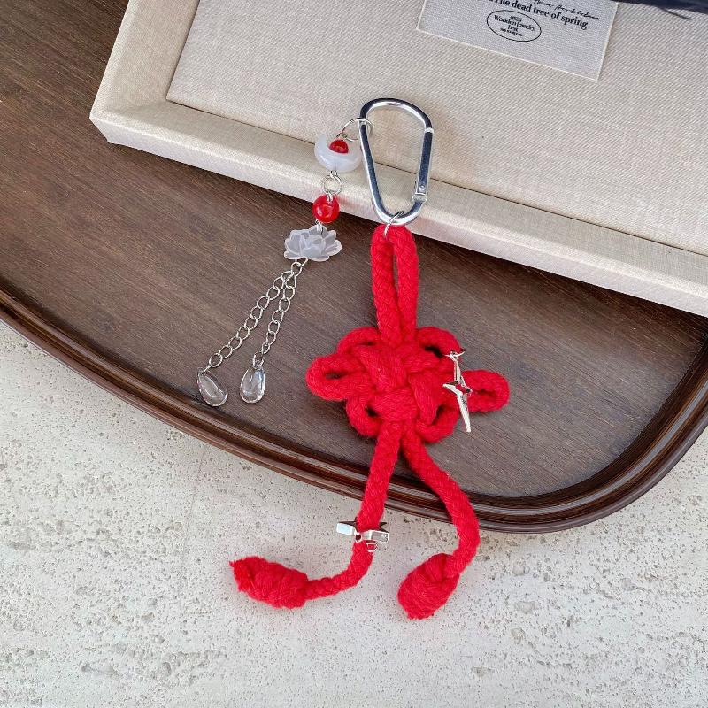 1Pcs Chinese Style Ruyi Pendant Handwoven Nylon Rope Chinese Knot Keychain Bag Hanging Decoration Men'S Car Keyring