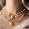 Bowknot Pendant Imitation Pearl Necklace Palace Style Bridal Jewelry Accessories  Gift S
