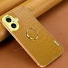 For iPhone 16 Case Crocodile Texture Ring Kickstand TPU+Leather Electroplating Phone Cover