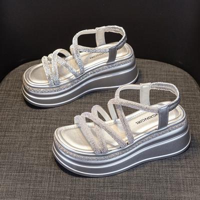 Roman Sandals Women's Summer New Rhinestone Fashion Versatile Thick Sole Height Increase Small Casual Sandals