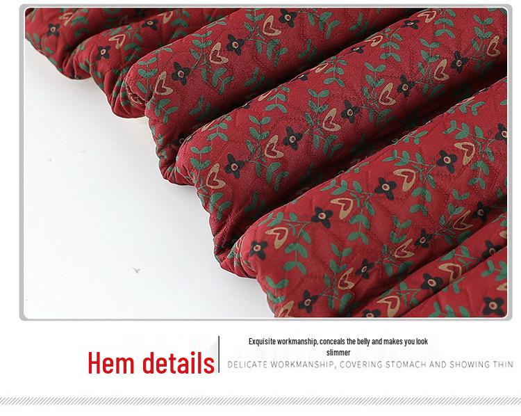 Floral Velvet-Lined Winter Coat for Elderly Women - Warm Cotton Jacket with Stand Collar