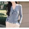 Bow-knitted cardigan, spring and autumn temperament wear, thin coat, good-looking top