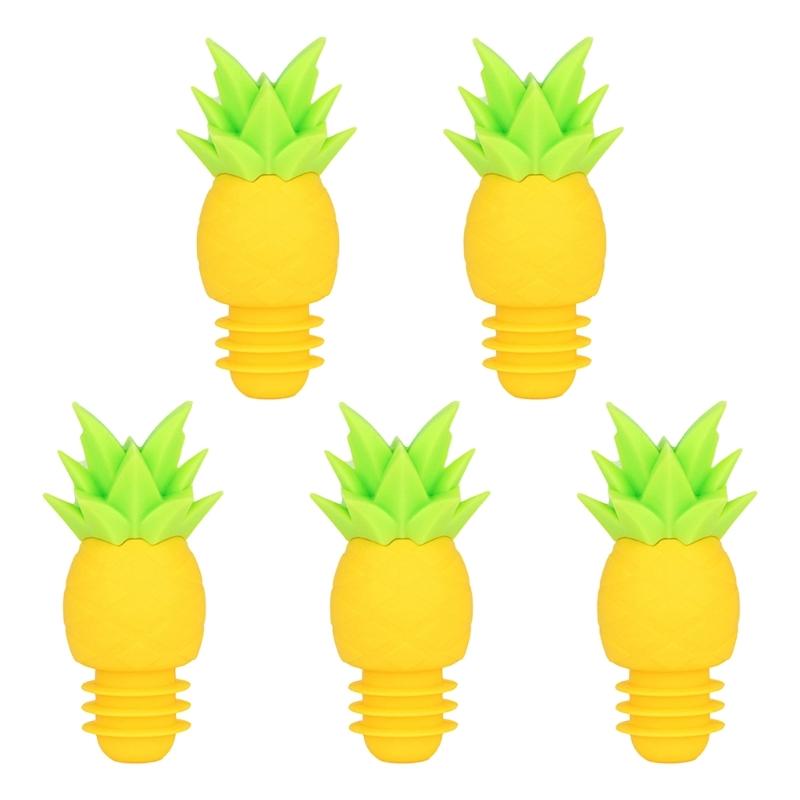 

5 Pieces Creative Pineapple Design Wine Bottle Stoppers High Quality Silicone Seal For Freshness 1